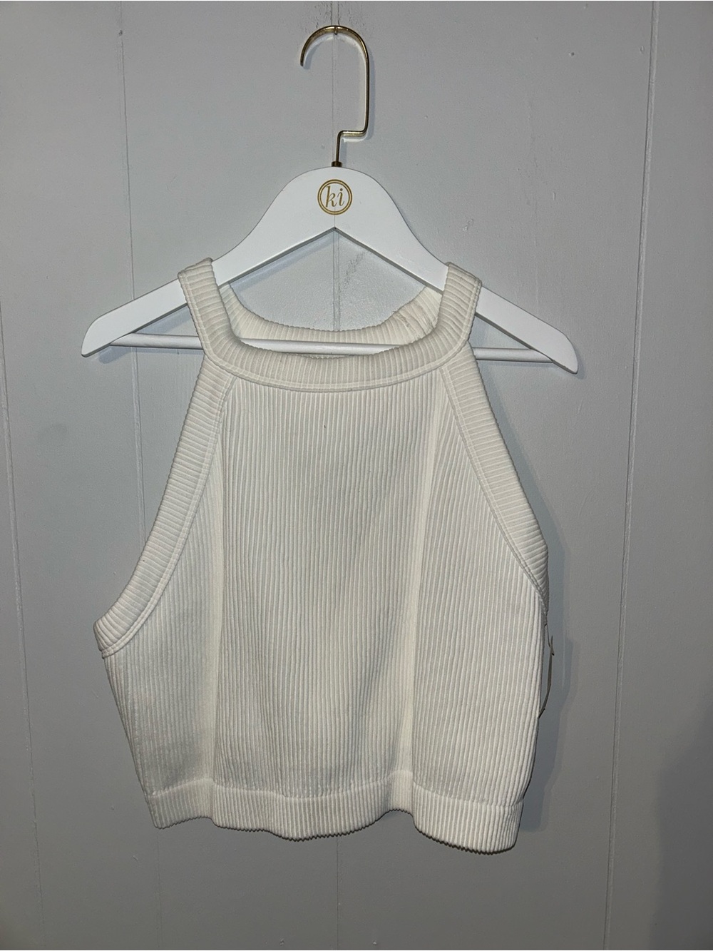 aerie Cream Ribbed Halter Crop Tank